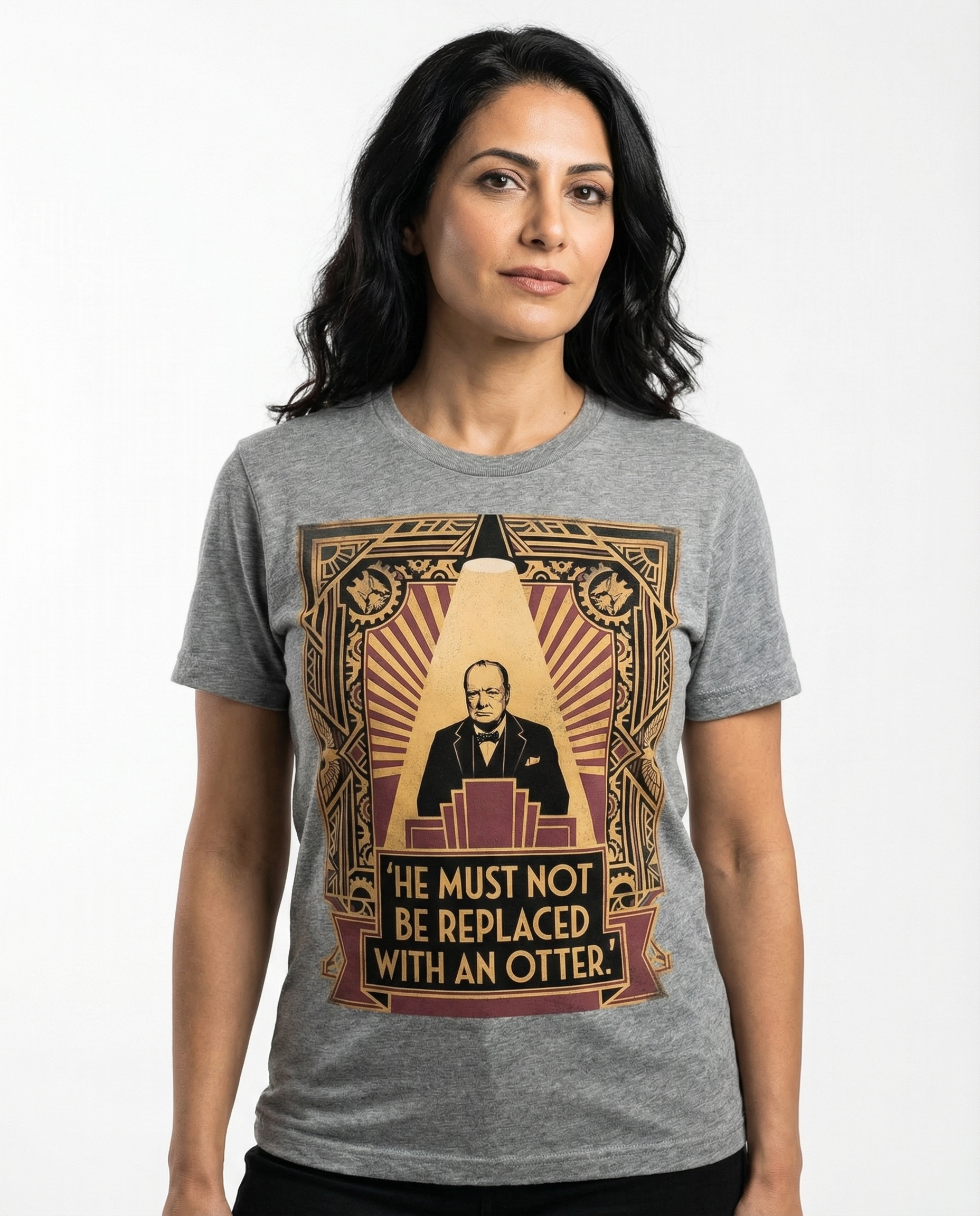 DECO PODIUM shirt shown on a female model