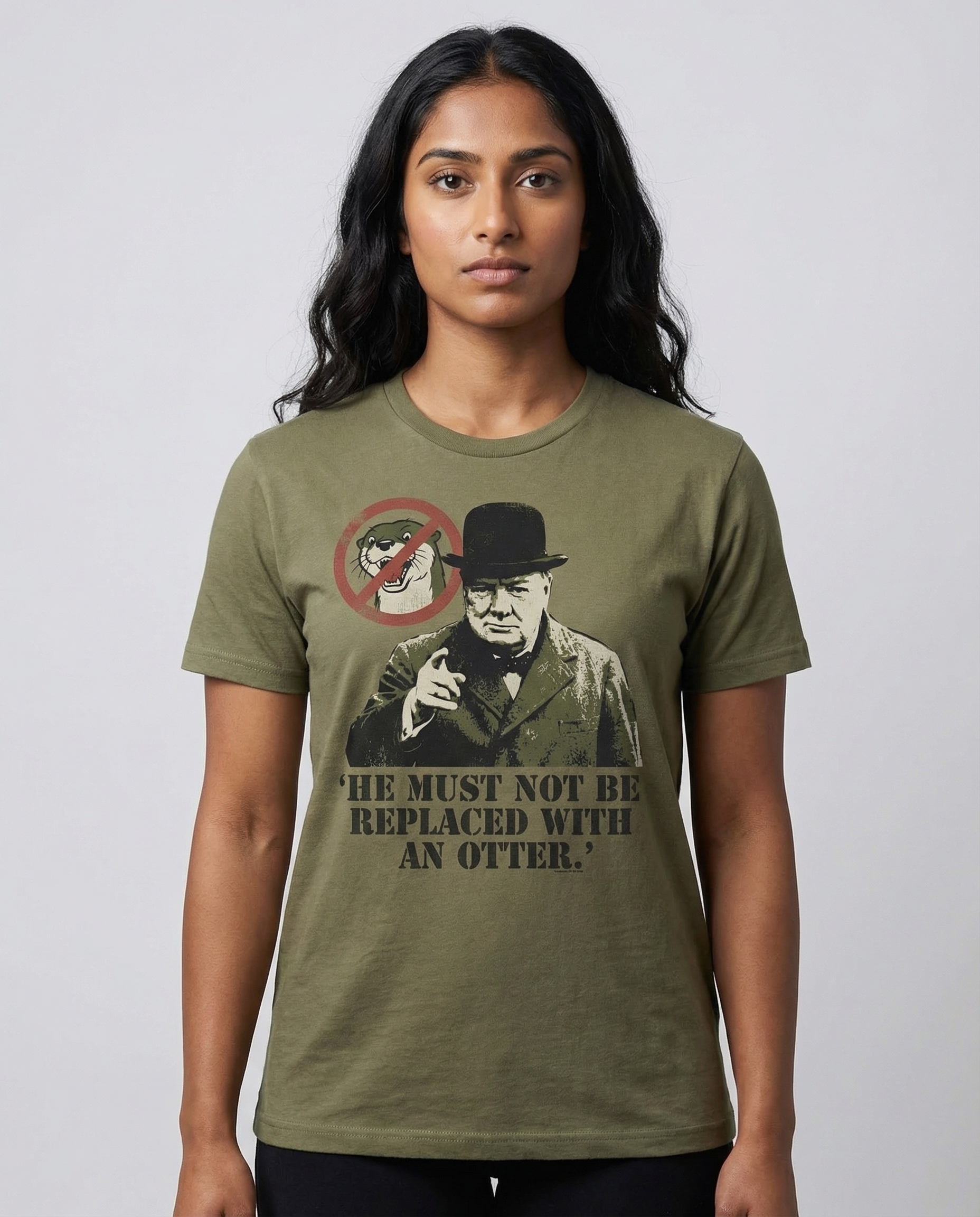 NO OTTER ORDER shirt shown on a female model