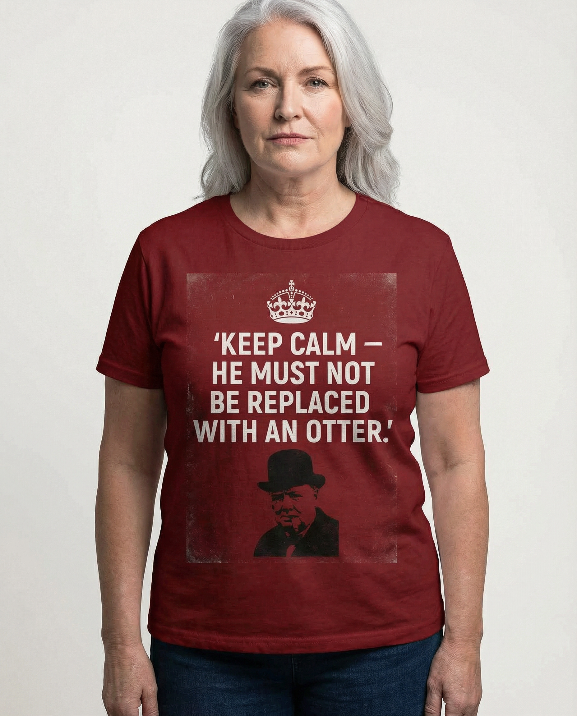 KEEP CALM OTTER shirt shown on a female model